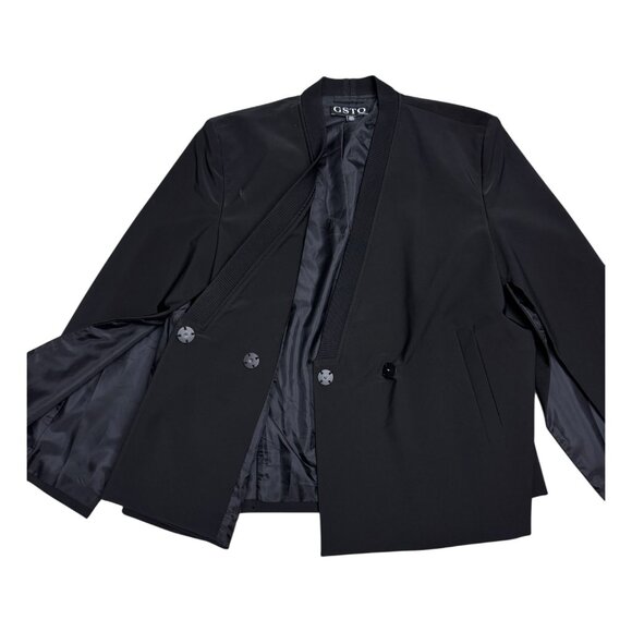 GSTQ Luxury Designer Slit Sleeves Formal Black Jacket Blazer Womens 2XL - Picture 4 of 6